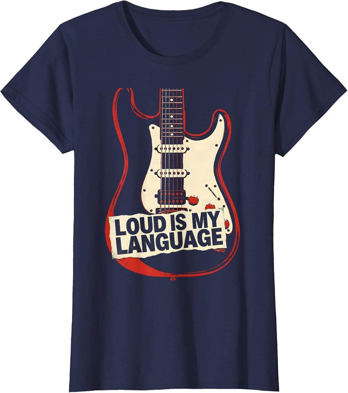 Women's Loud Is My Language Rock Music Graphic Design T-Shirt - Navy Blue