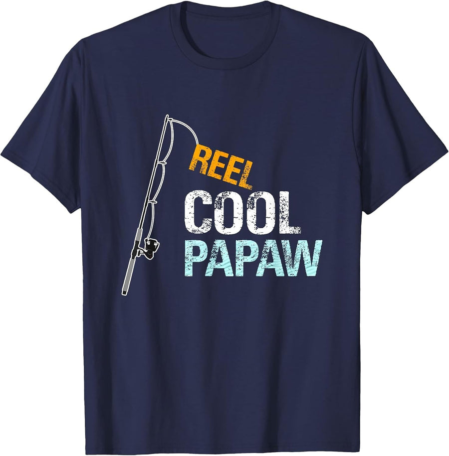 Reel Cool Papaw Fishing Grandfather Grandpa T-Shirt - Navy Blue