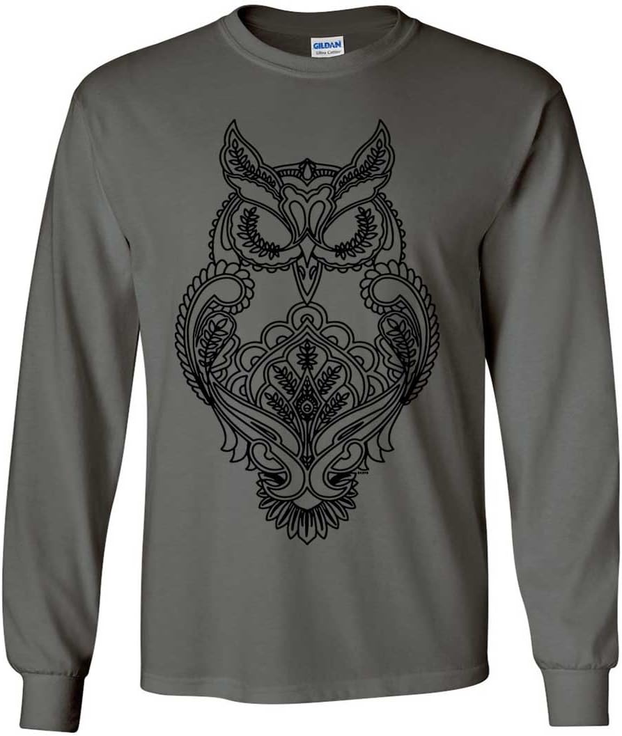Mystical Owl Stencil Black Long Sleeve Shirt - Charcoal