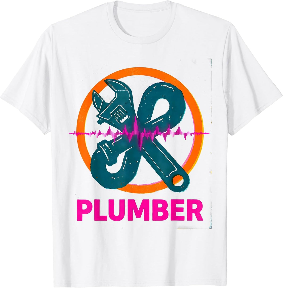 Men's Plumber Risograph Heartbeat Pulse Line Profession Identity T-Shirt - White