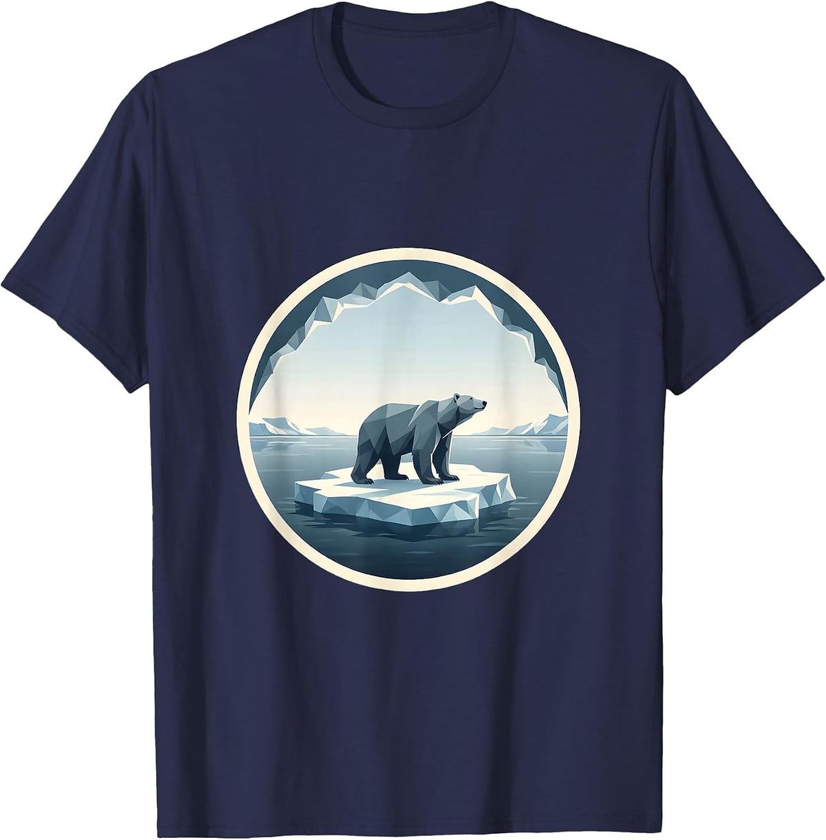 Polar Bear Drifting on Ice Floe Illustration T-Shirt - Navy Blue