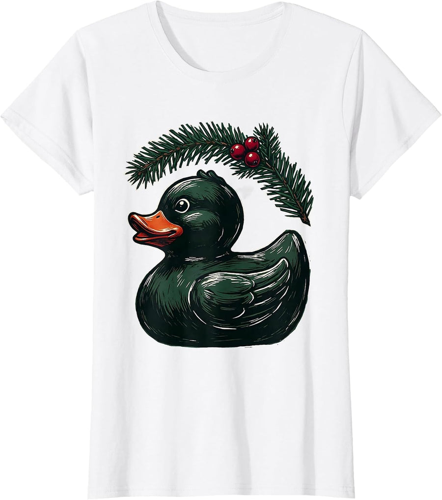 Women's Rubber Duck Crown Holiday Humor Christmas Duck Lover T-Shirt - White