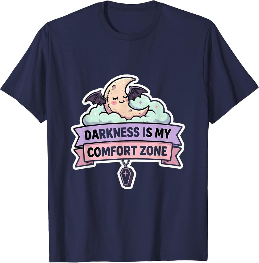 Darkness Is My Comfort Zone Halloween Design T-Shirt - Navy Blue