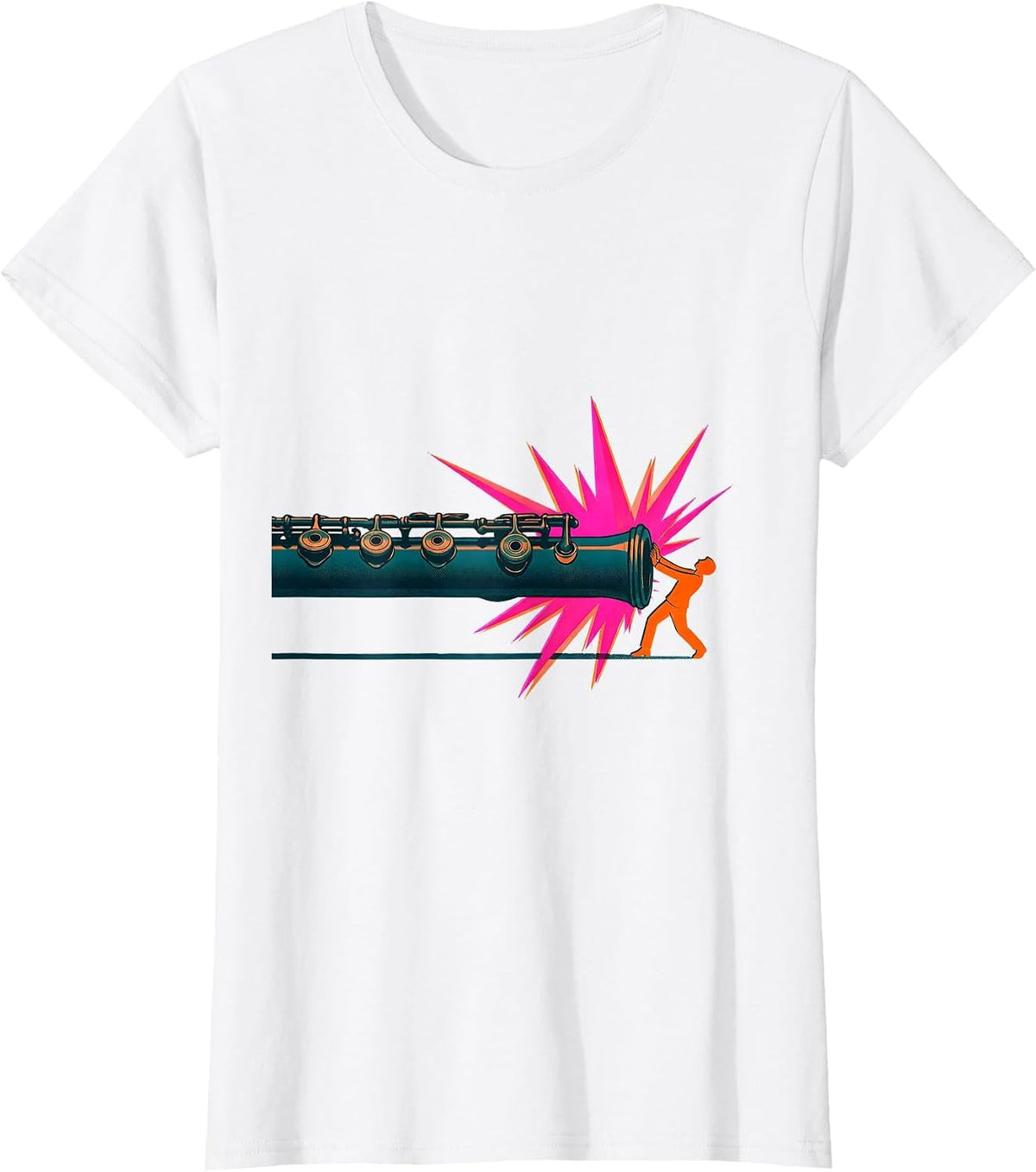 Oversized Flute Risograph Band Humor Gift T-Shirt - White