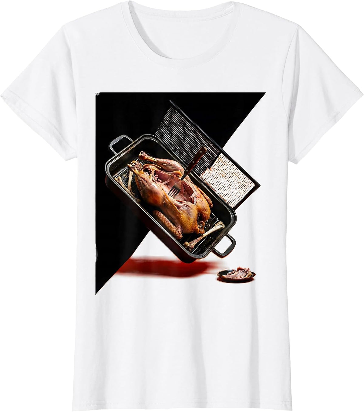 Women's Roasting Pan Turkey Carcass Funny Thanksgiving Group T-Shirt - White