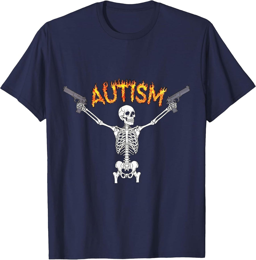 Autism Awareness Skeleton Autism Skeleton Funny Meme T-Shirt - Navy Blue
