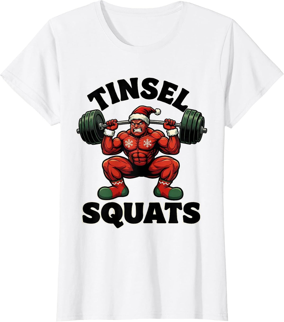 Tinsel Squats Funny Christmas Gym Bodybuilding Weightlifting T-Shirt - White