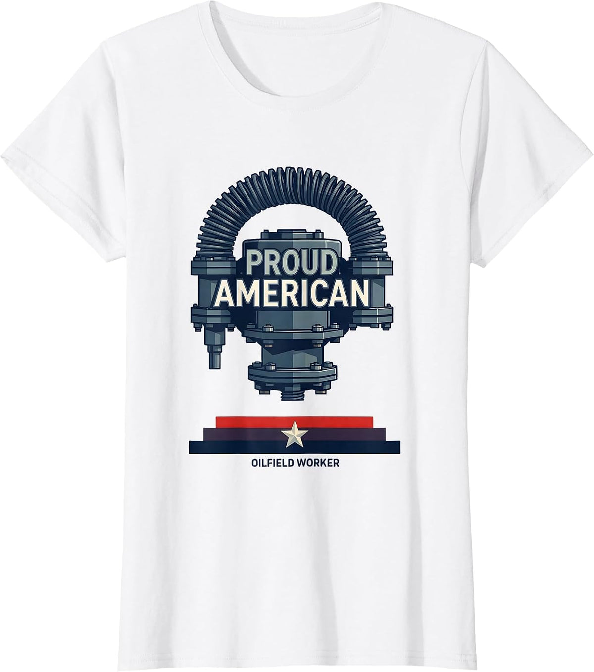 Women's Proud American Oilfield Worker Flat Vector Patriotic T-Shirt - White