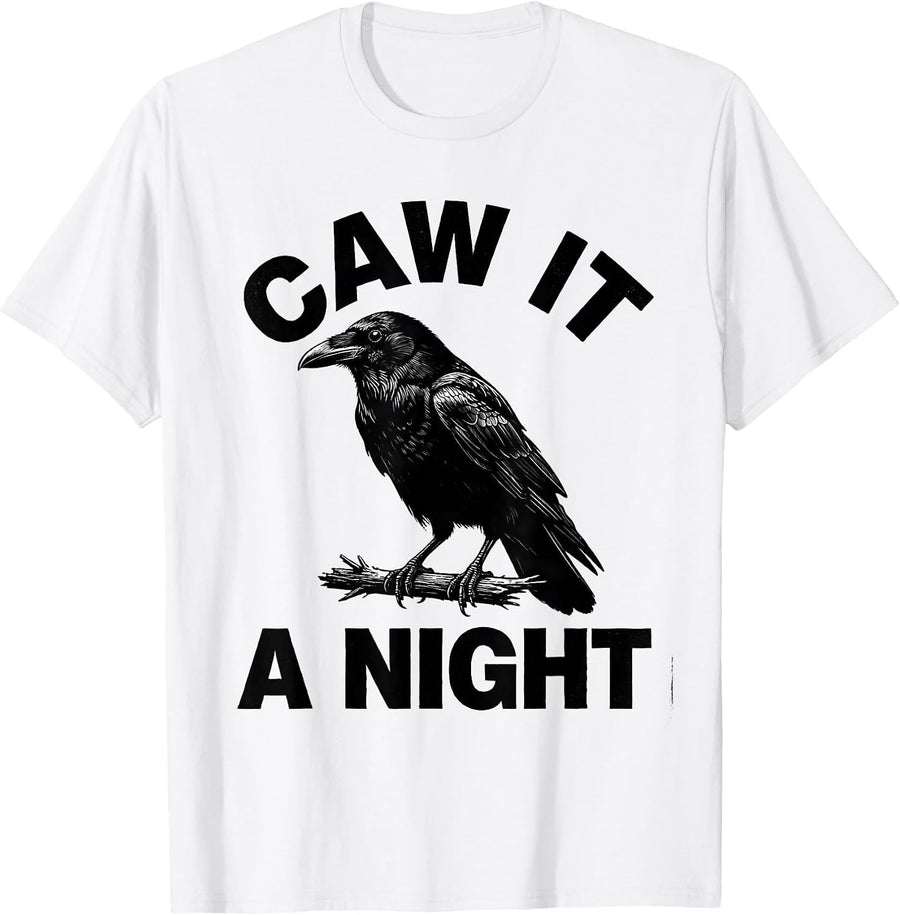 Men's Caw It A Night Dark Humor Gothic Crow Raven Bird Lover T-Shirt - White