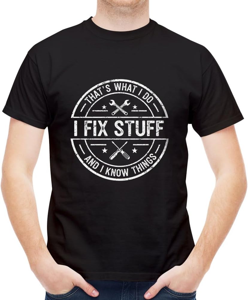 Trendy Pattern Men's Short Sleeve Unique Crew Neck T-Shirt - Fix Stuff Mechanic Engineer