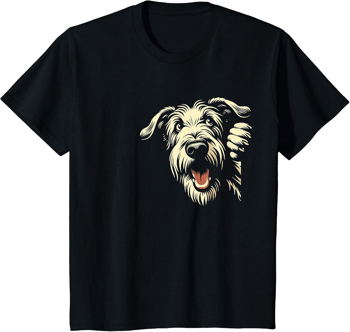 Funny Irish Wolfhound Peeking Dog Graphic Design T-Shirt - Black