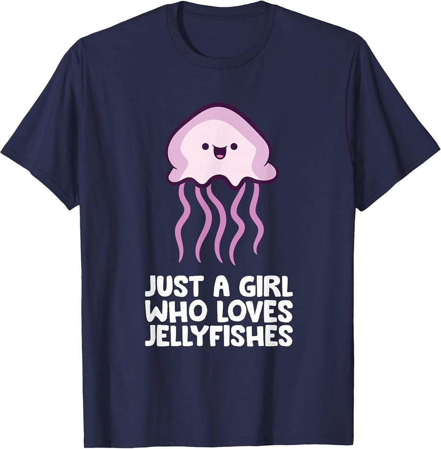 Just a Girl Who Loves Jellyfishes T-Shirt - Navy Blue