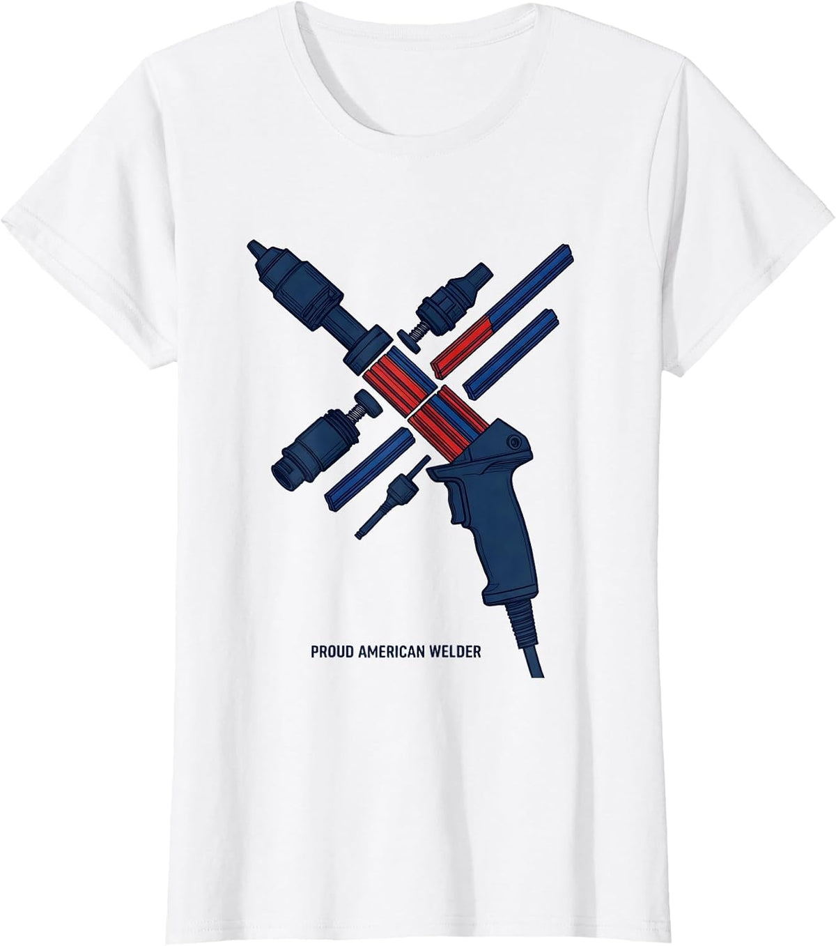 Proud American Welder Exploded MIG Welding Gun Patriotic T-Shirt - White