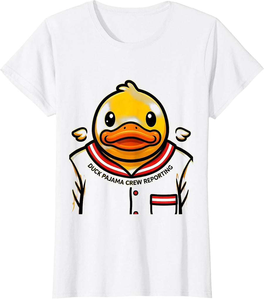 Women's Duck Pajama Crew Reporting Costume Duck Lover Christmas T-Shirt - White