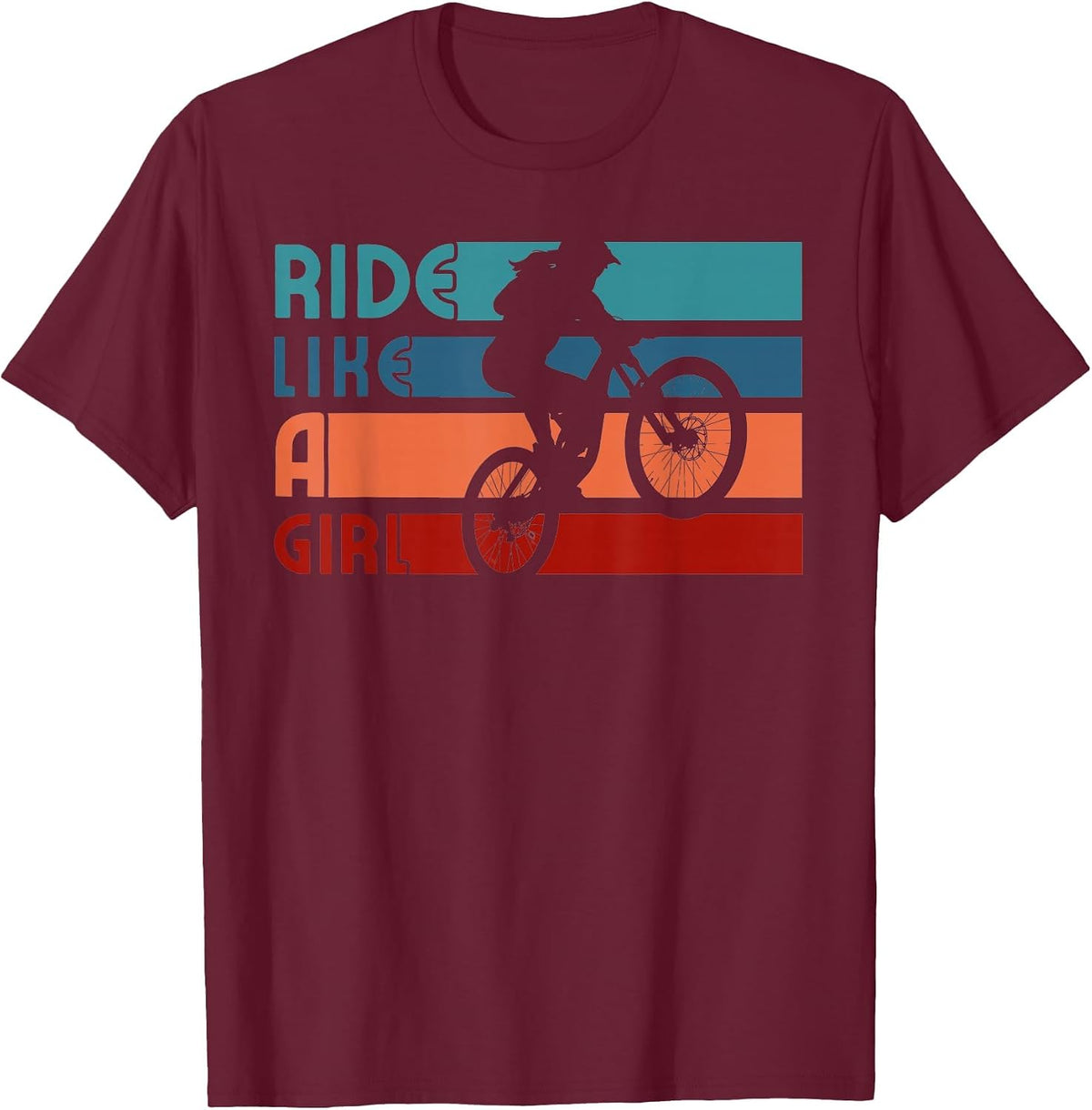 Ride Like a Girl Striped Female Mountain Biking T-Shirt - Burgundy