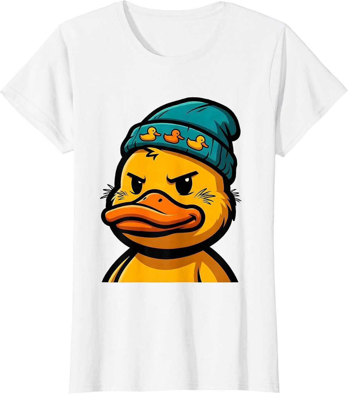 Duck Head in Knit Cap Funny Animal Lover Novelty T-Shirt - White