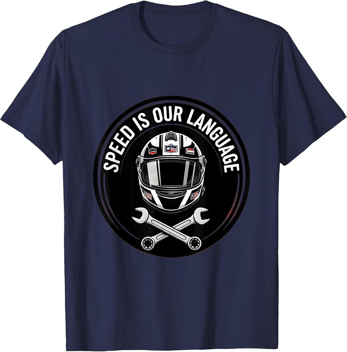 Men's Speed Is Our Language Pit Crew Racing Design T-Shirt - Navy Blue