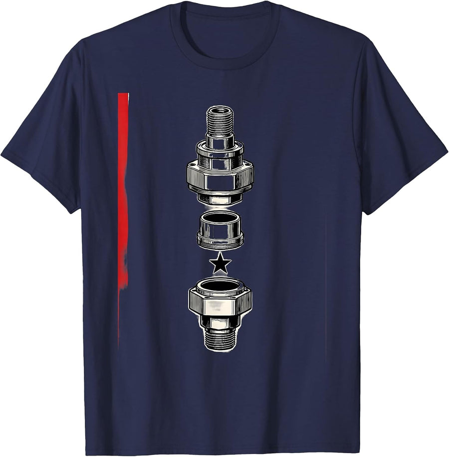 Exploded Oilfield Cementing Head Patriotic Trade Worker Gift T-Shirt - Navy Blue