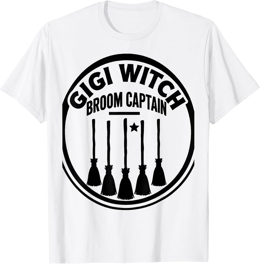 Men's Gigi Witch Broom Captain Funny Halloween Grandma Witch T-Shirt - White
