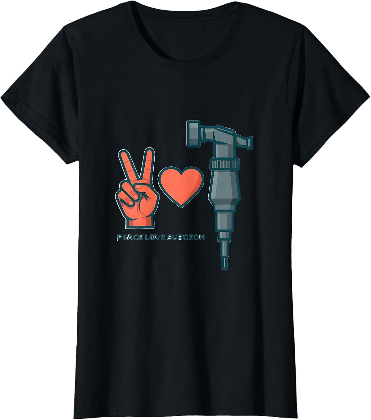 Women's Peace Love Surgeon Funny Surgical Tech Surgeon Gift T-Shirt - Black