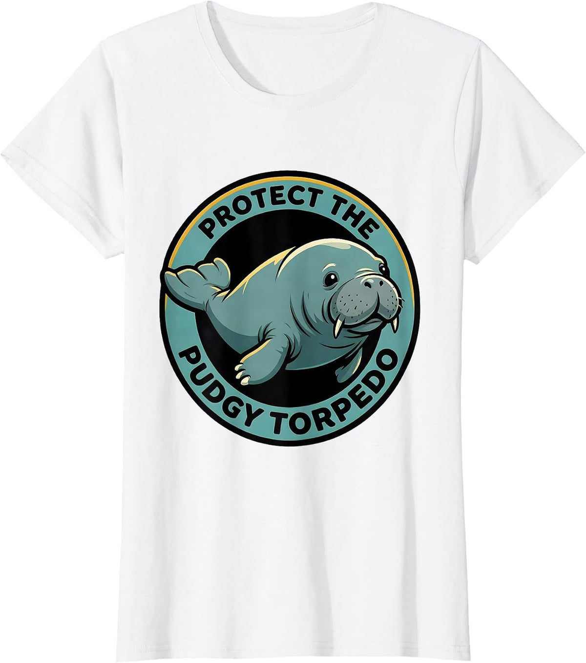 Protect The Pudgy Torpedo Funny Manatee Sea Cow Wildlife T-Shirt - White