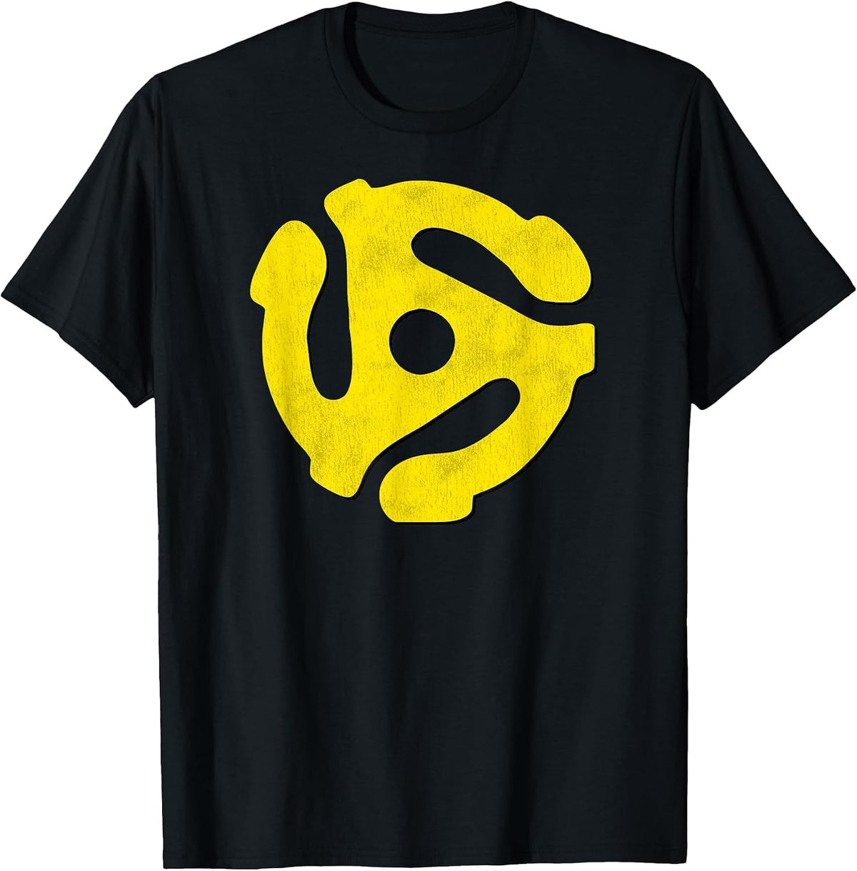 Music Geek, Retro 45 RPM Yellow Record Adaptor Vinyl Lovers T-Shirt - Black