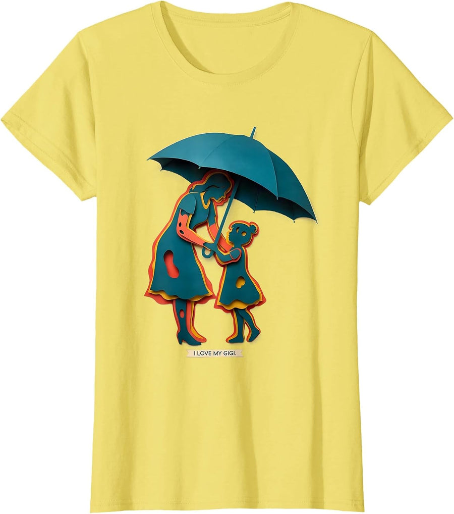 I Love My Gigi Paper Cutout Family Grandma Gift T-Shirt - Lemon Yellow