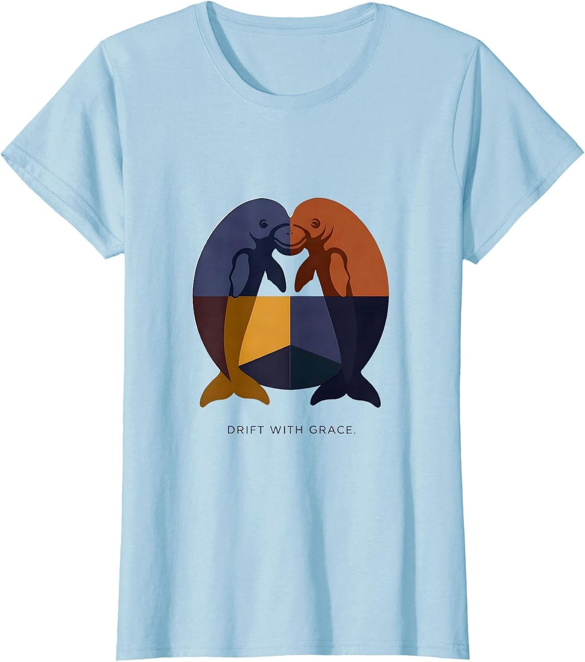 Women's Drift With Grace Quilt Block Manatee Lover Gift T-Shirt - Baby Blue