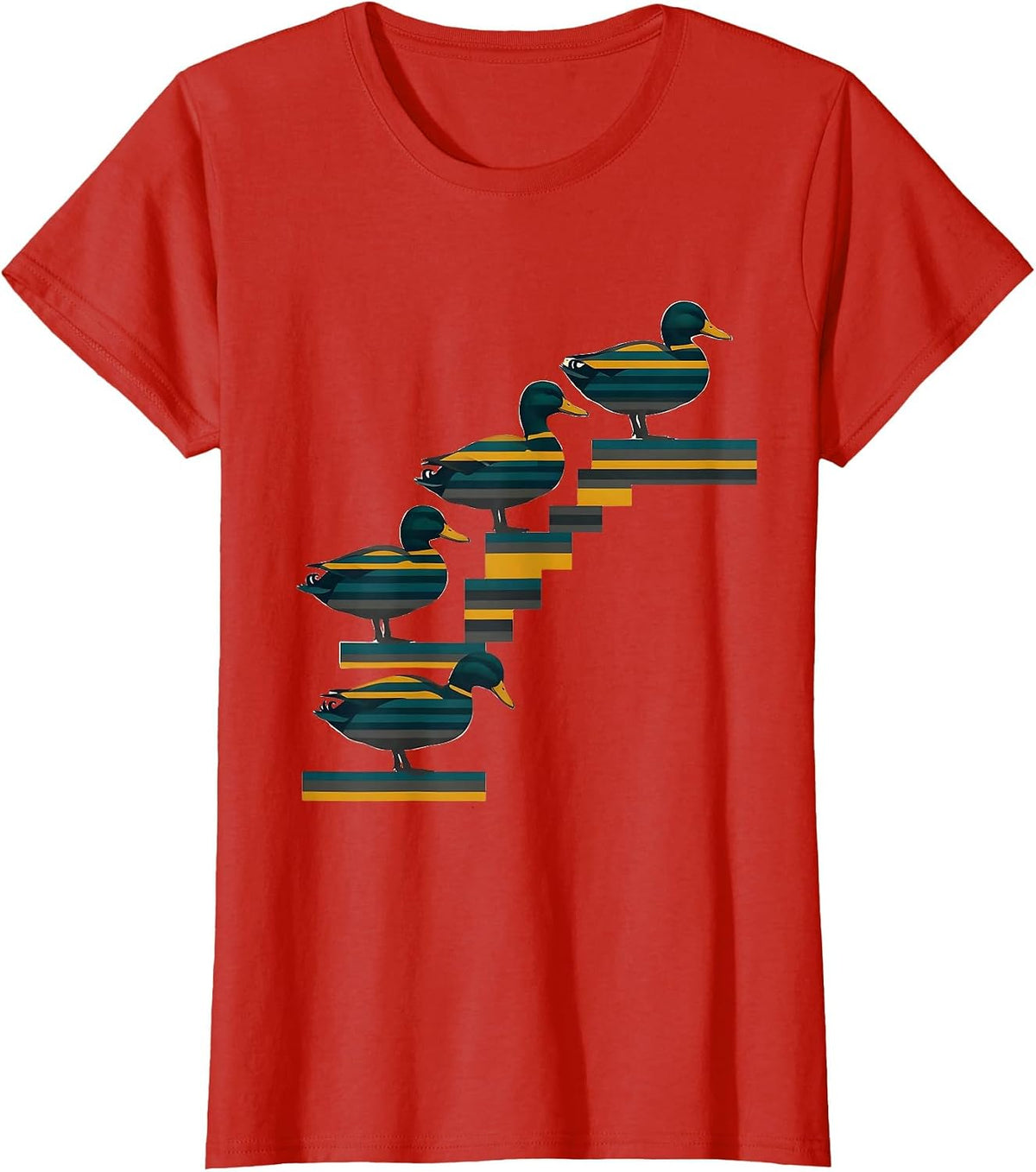 Descending Ducks Step Funny Novelty Duck Lover Gift T-Shirt - Red