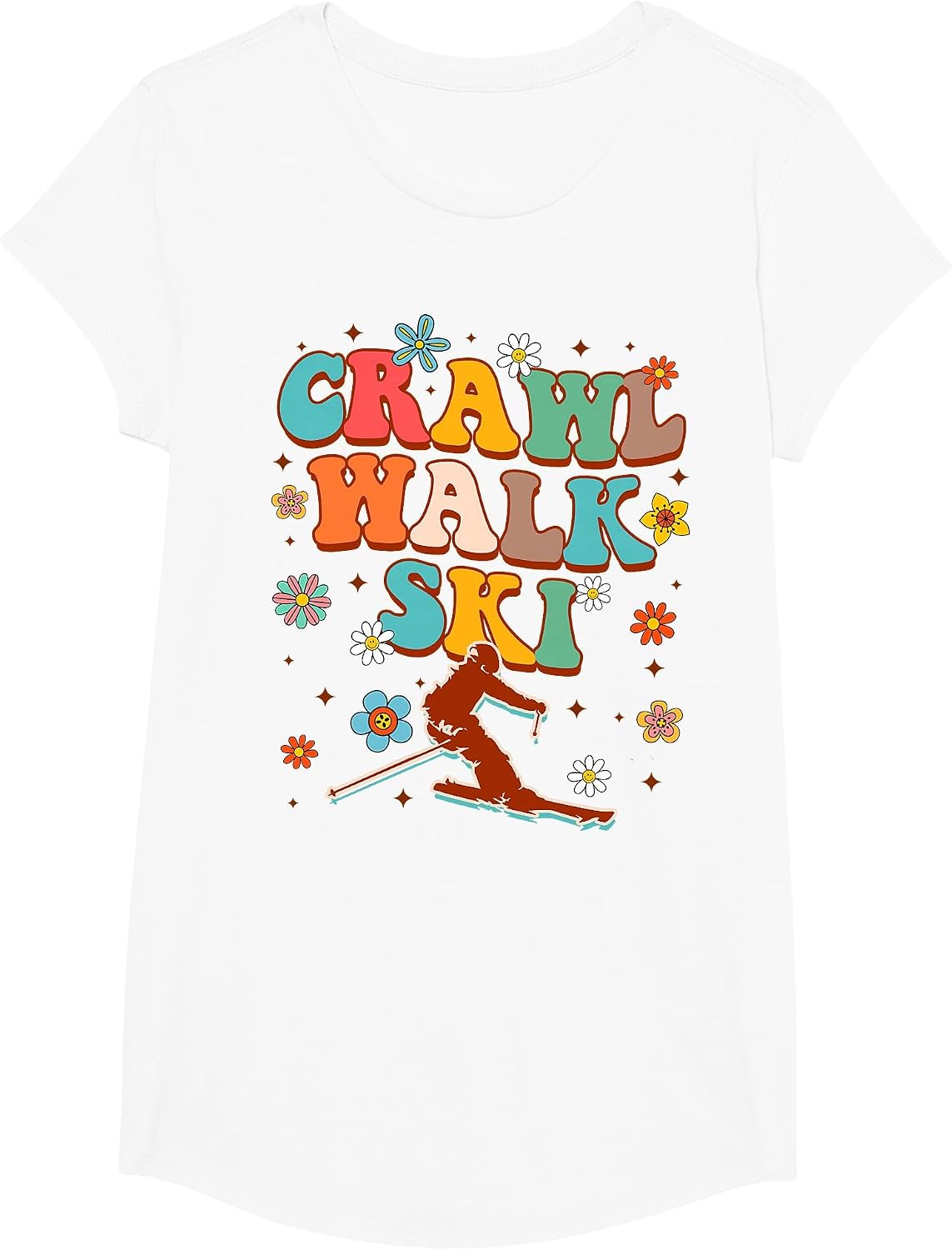 Snow Skiing Lover Winter Sport Baby Toddler Crawl Walk Ski T-Shirt - Girls White