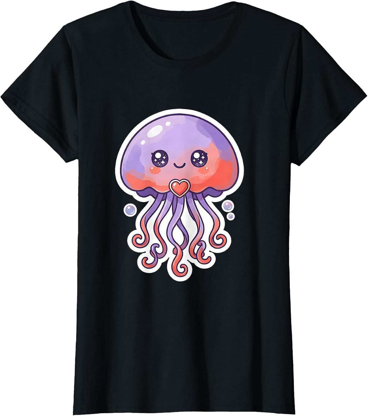 Cute Kawaii Jellyfish Character Whimsical Sea Creature Fun T-Shirt - Black