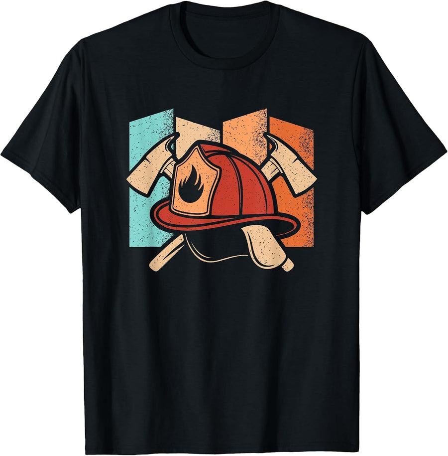 100% Cotton Retro Firefighter Fire Department Vintage Firefighting Men T-Shirt - As Pictured