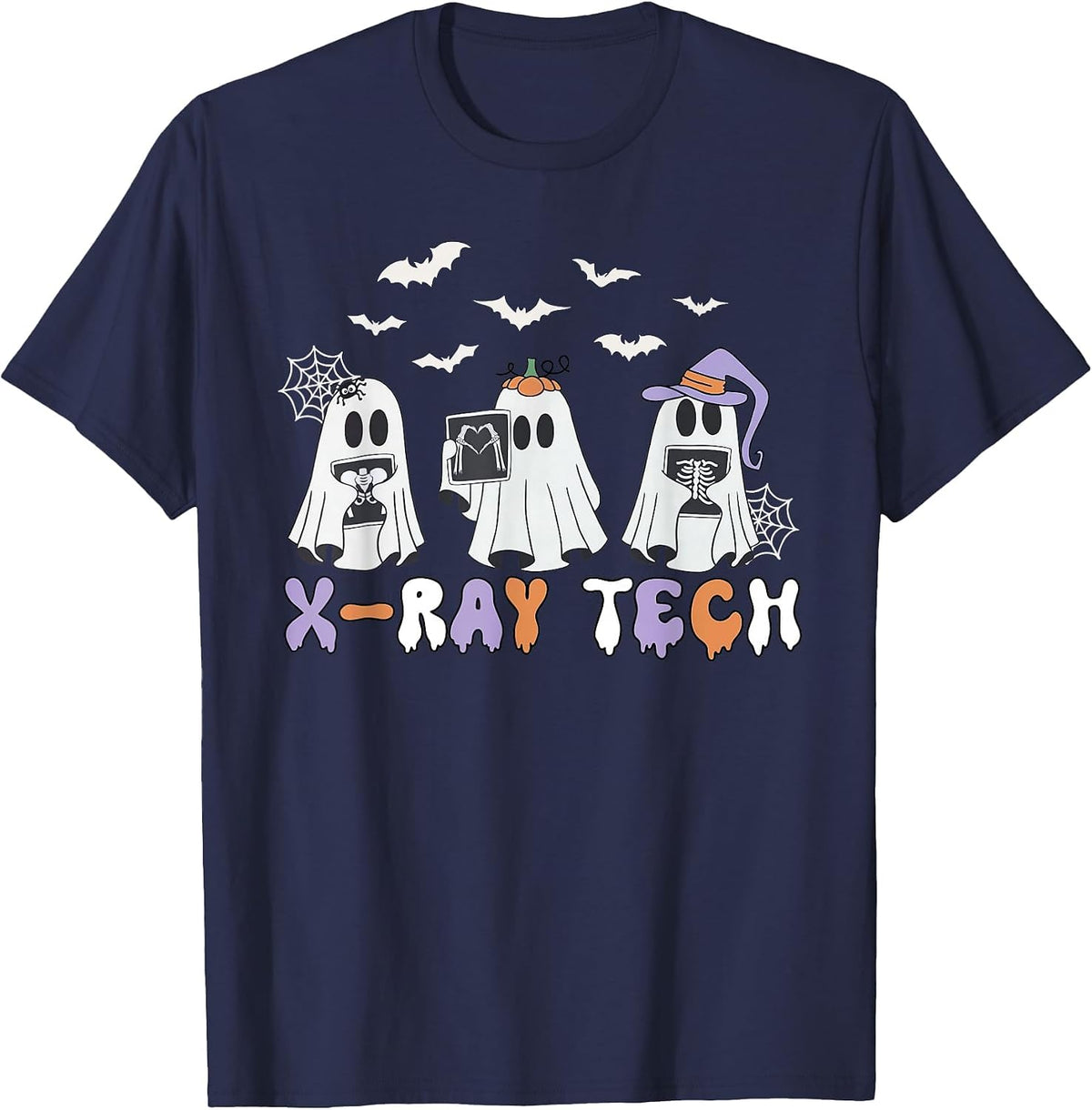 Cute Funny X-ray Tech Ghosts Boo Sheet Radiology Halloween T-Shirt - Navy Blue