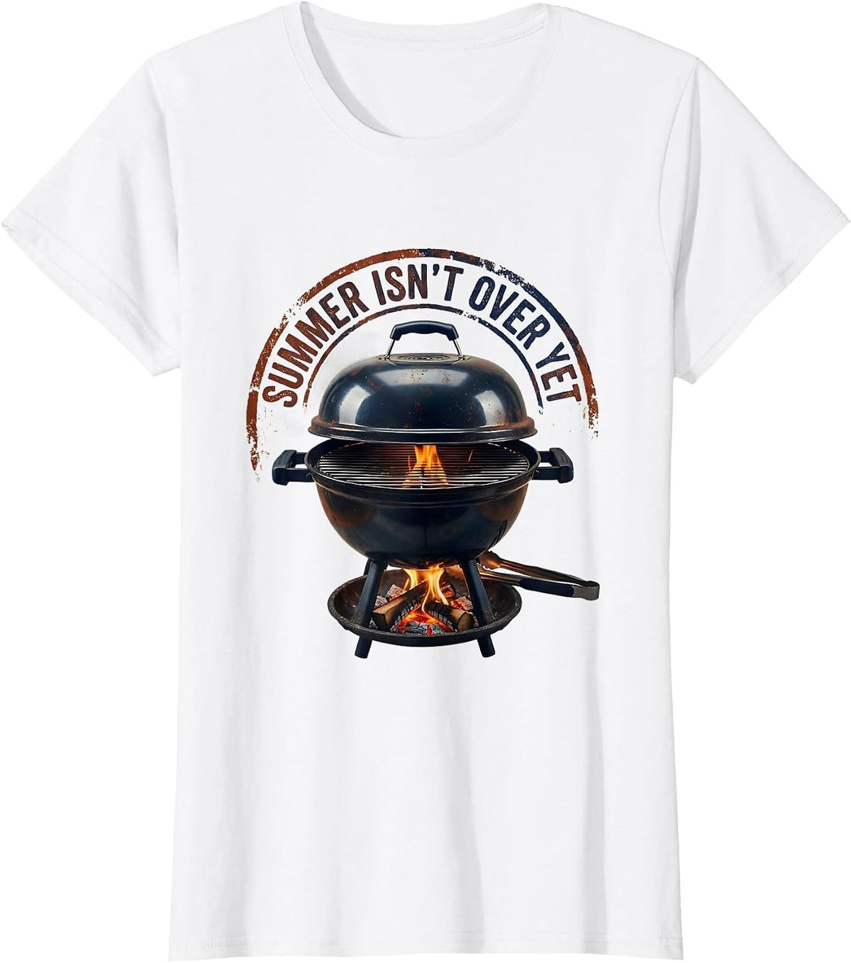 Summer Isn't Over Yet Rubber Stamp BBQ Grill Dad Humor T-Shirt - White