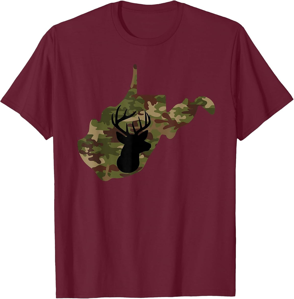West Virginia Deer Hunter T-Shirt Camo Camouflage T-Shirt - Burgundy