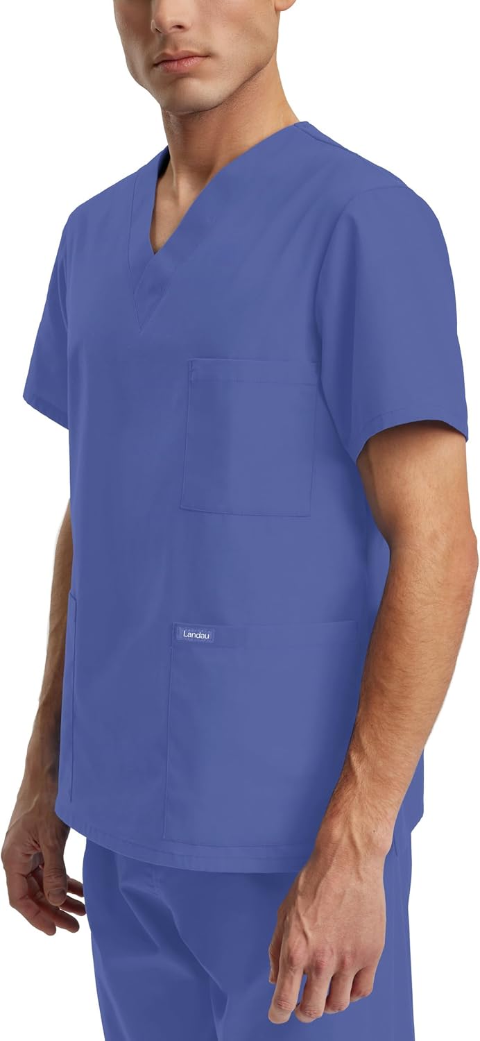 Landau Essentials Unisex Relaxed Fit Durable Breathable 3-Pocket V-Neck Scrub Top with Chest Pocket LT121 - size chart