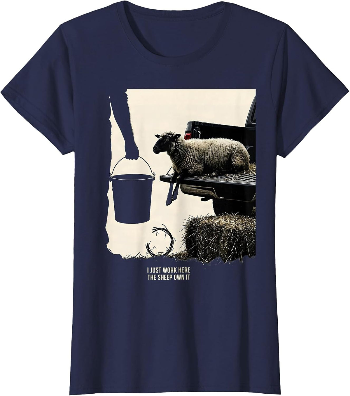 Women's I Just Work Here The Sheep Own It Funny Goat Farmer Owner T-Shirt - Navy Blue