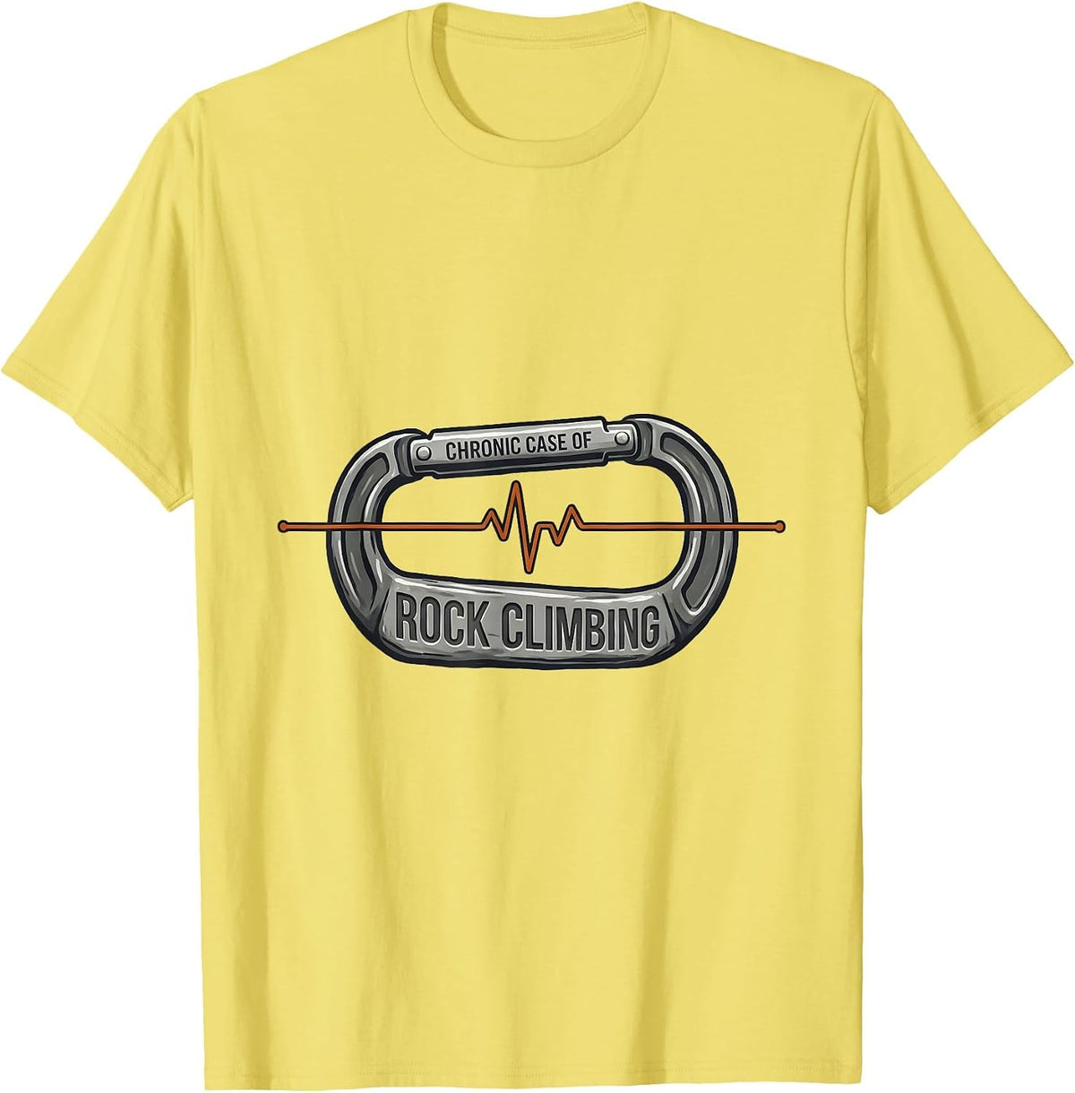 Men's Chronic Case Of Rock Climbing Hobby Heartbeat EKG Pulse Line T-Shirt - Lemon Yellow
