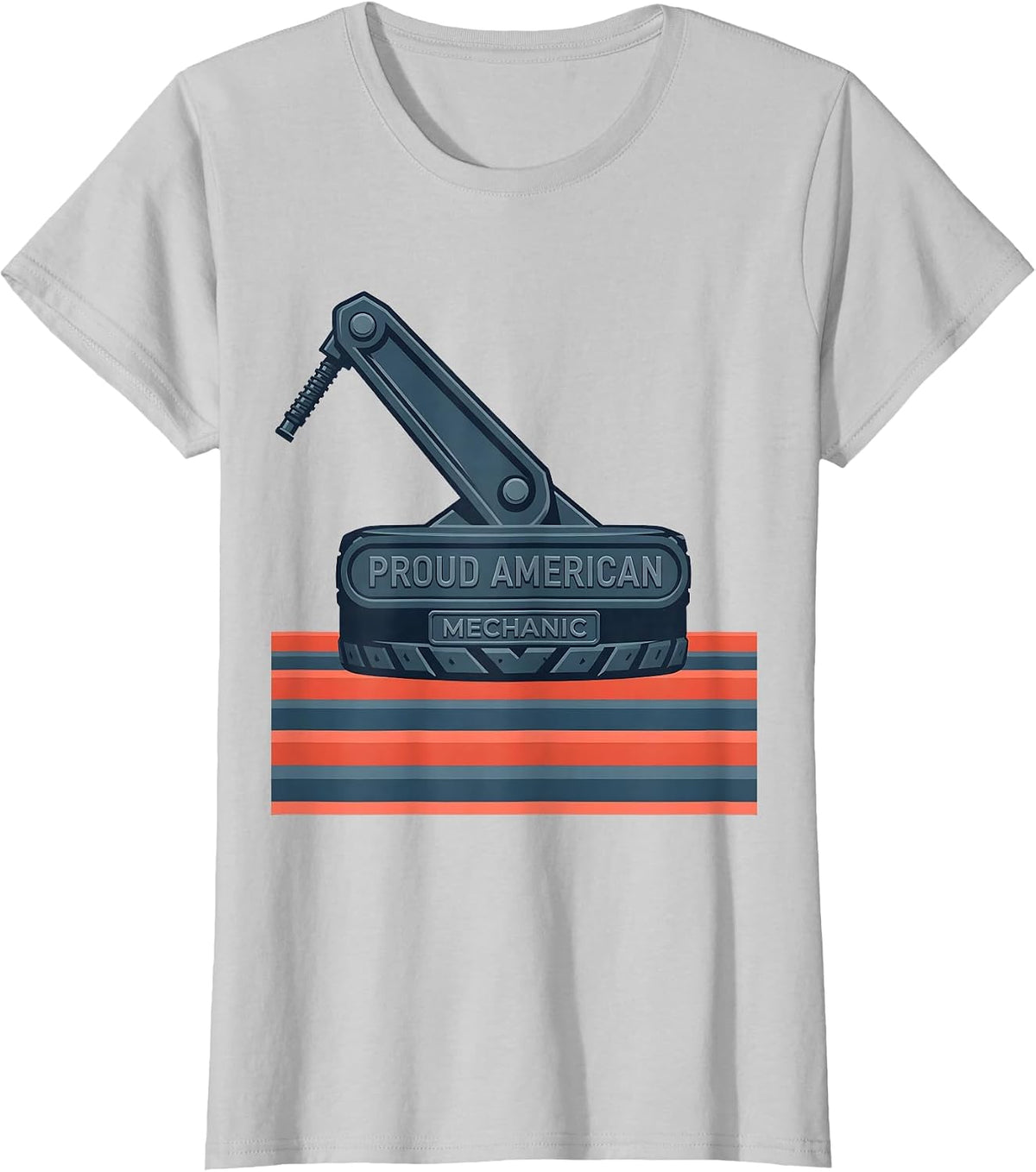 Proud American Mechanic Flat Vector Patriotic Trade Worker T-Shirt - Silver Grey
