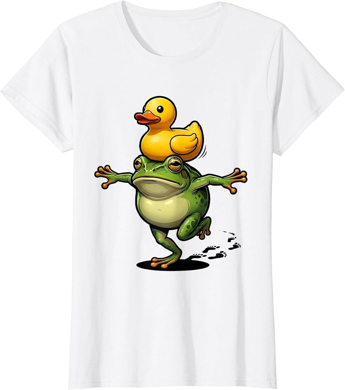 Solemn Frog With Rubber Duck Meme Humor T-Shirt - White