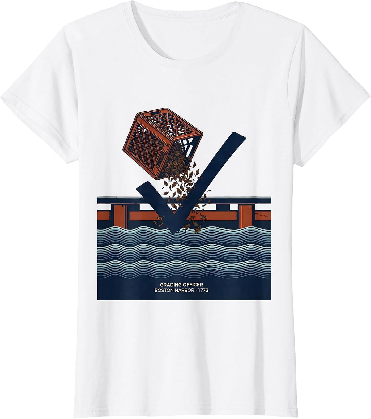 Grading Officer, Boston Harbor, 1773 Funny History Teacher T-Shirt - White