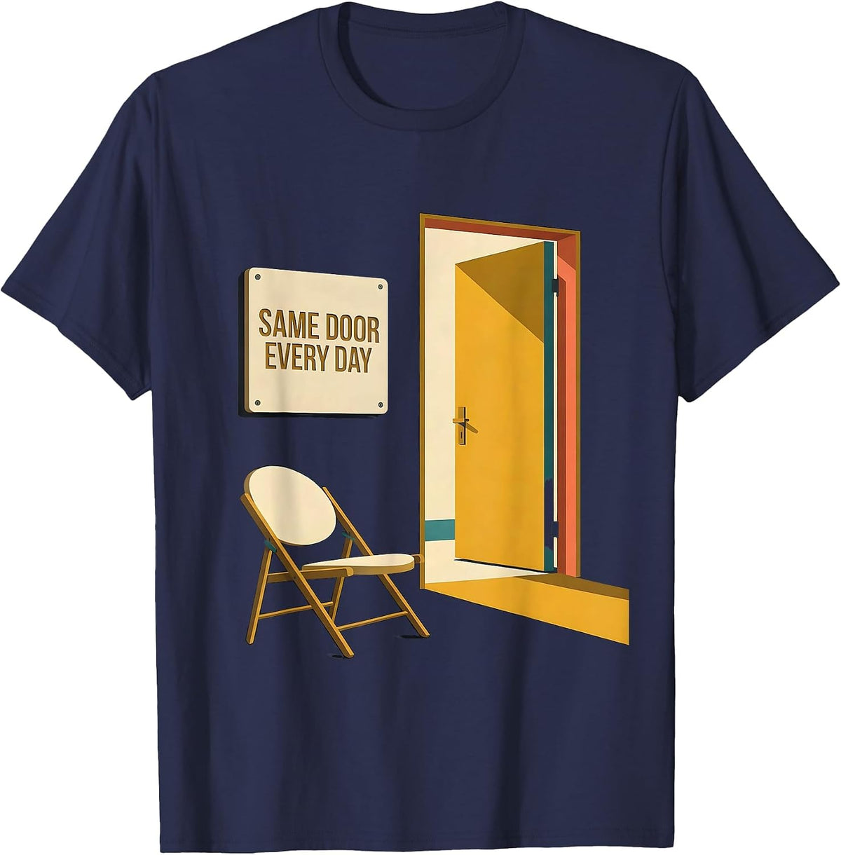 Men's Same Door Every Day Midcentury Modern Social Worker Advocacy T-Shirt - Navy Blue