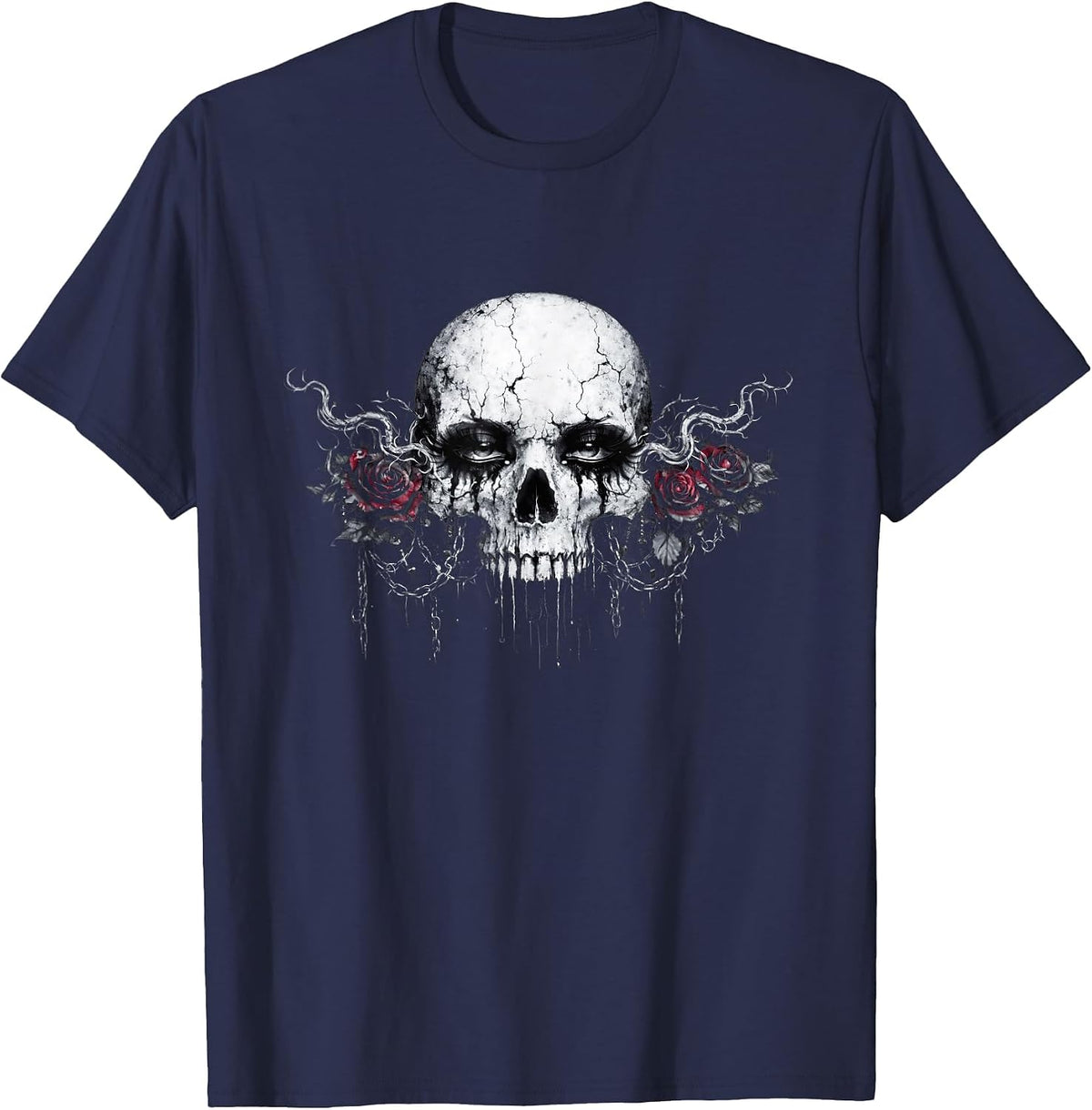Gothic Skull Dark Romance Horror Aesthetic Emo Skull T-Shirt - Navy Blue