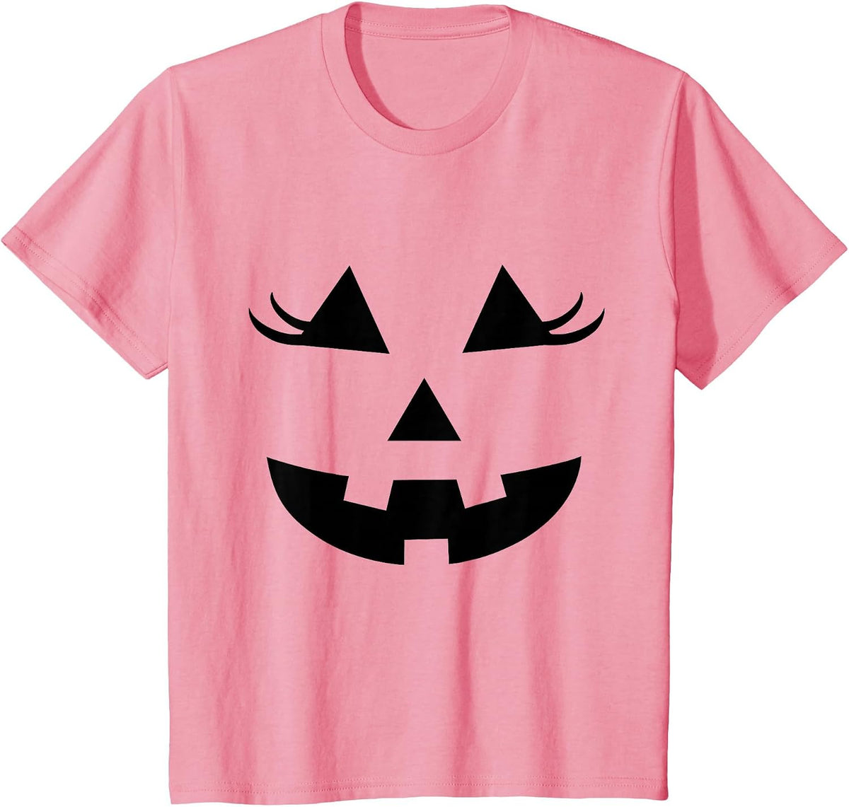 Eyelashes Pumpkin Face Halloween Girly Jack O Lantern Cute T-Shirt - Pink