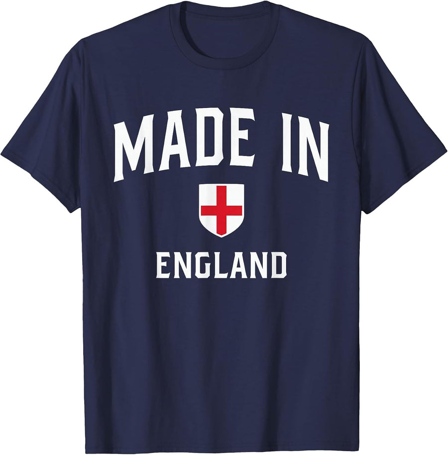 Made in England Flag Patriot Shield T-Shirt - Navy Blue