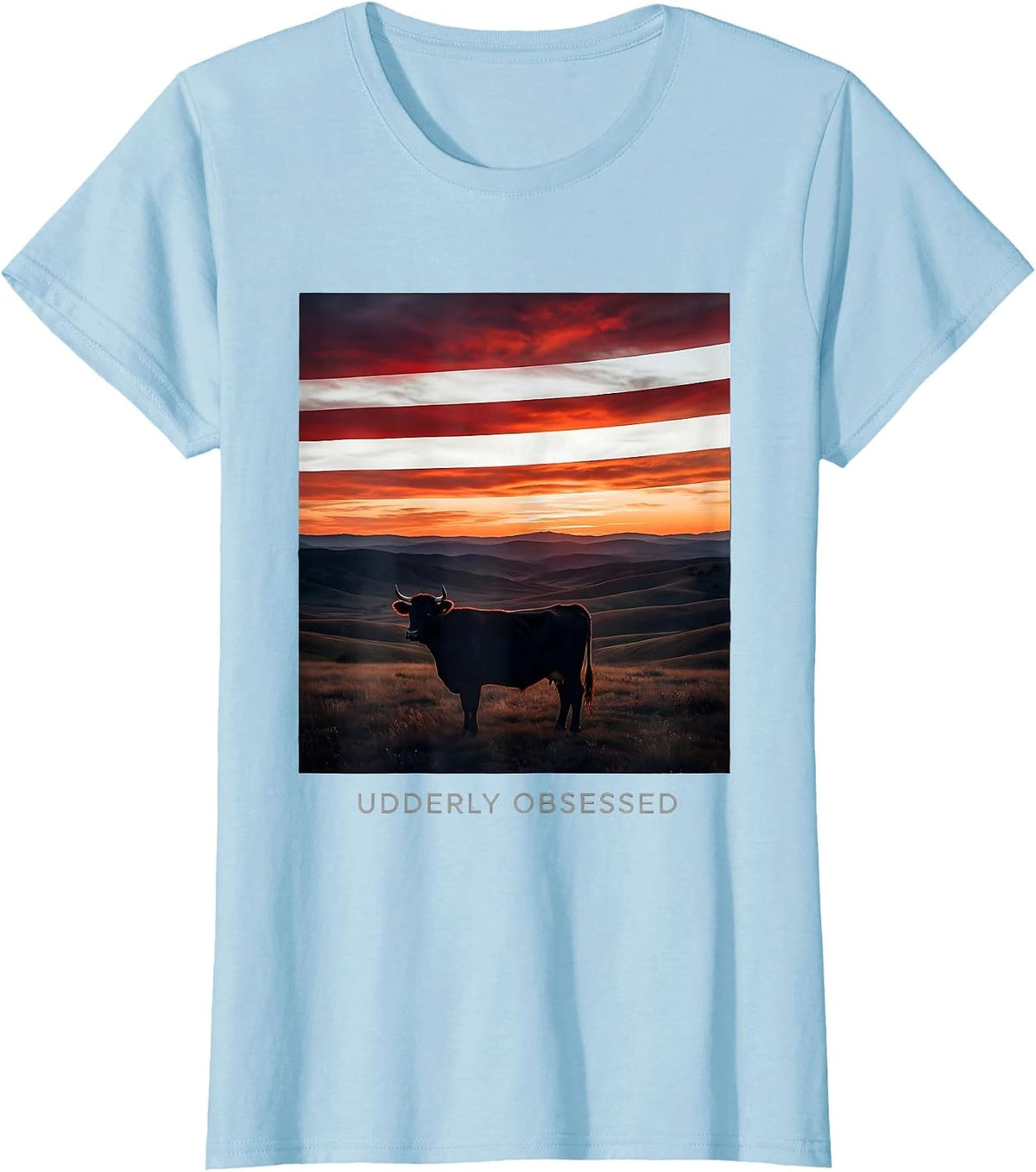 Udderly Obsessed Funny Cow Lover Design T-Shirt - Baby Blue