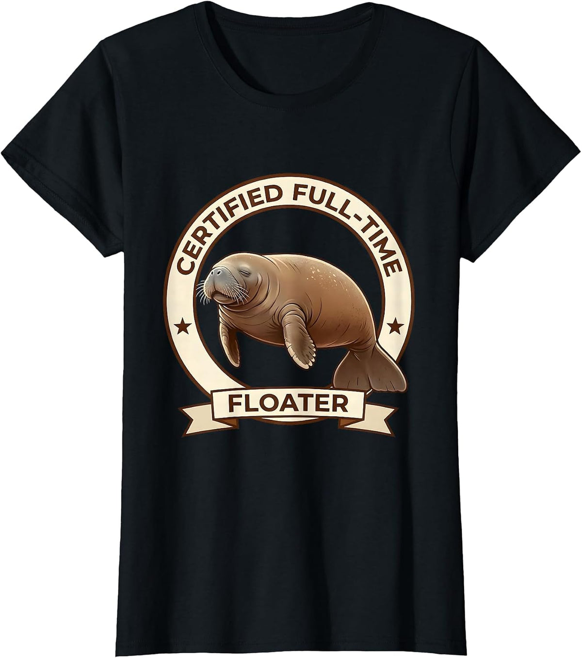 Certified Full-Time Floater Funny Manatee Sea Animal Lover T-Shirt - Black