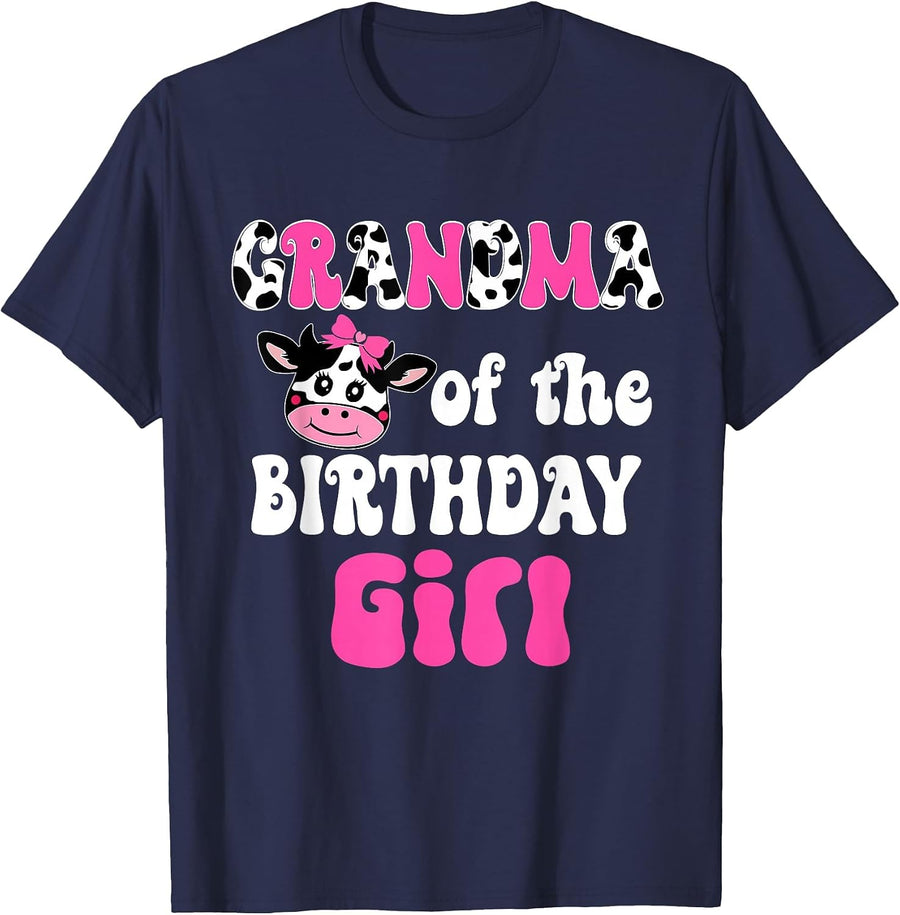 Grandma of The Birthday Girl Farm Cow 1St Birthday Girl T-Shirt - Navy Blue
