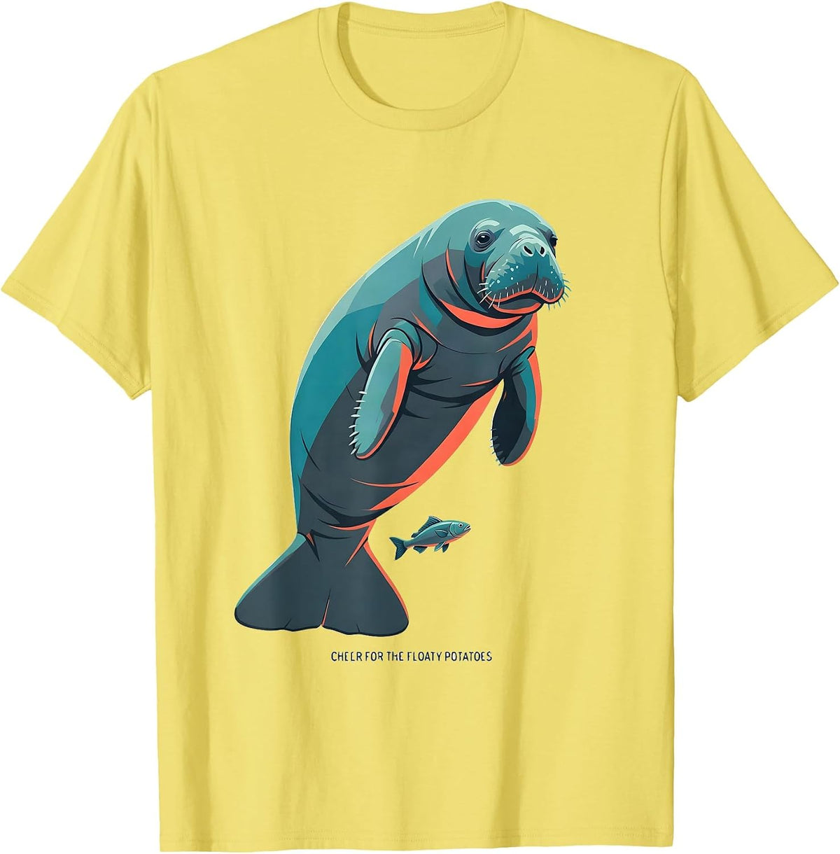 Men's Cheer For The Floaty Potatoes Funny Manatee Sea Animal Lover T-Shirt - Lemon Yellow