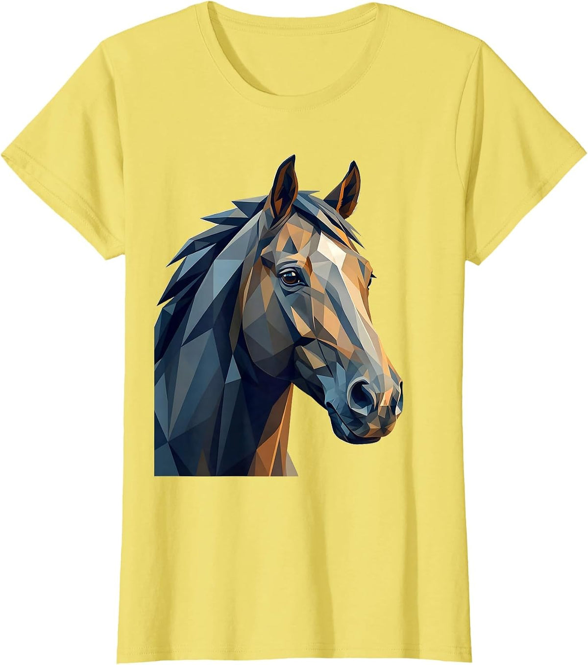 Geometric Low-Poly Horse Head Portrait T-Shirt - Lemon Yellow